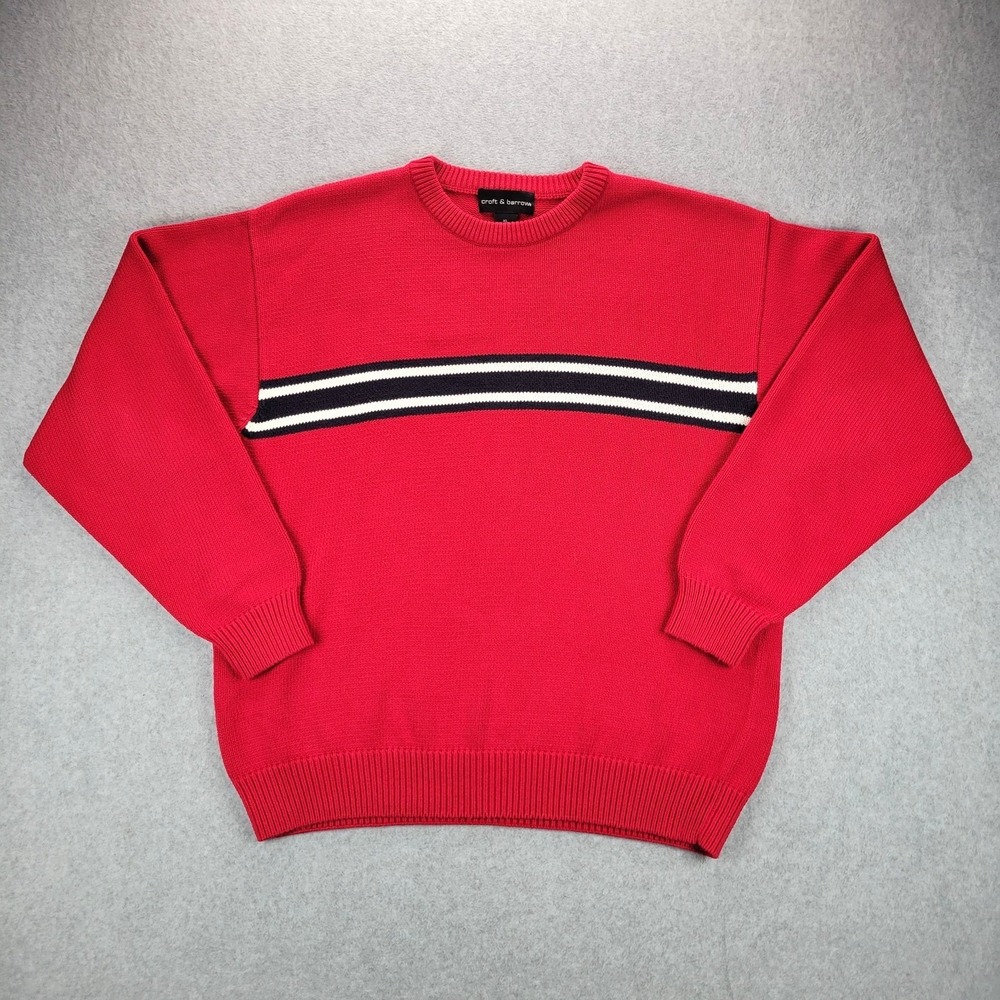 Croft & Barrow Sweater Mens XL Red Heavyweight Striped Crewneck Cotton Basic Y2K